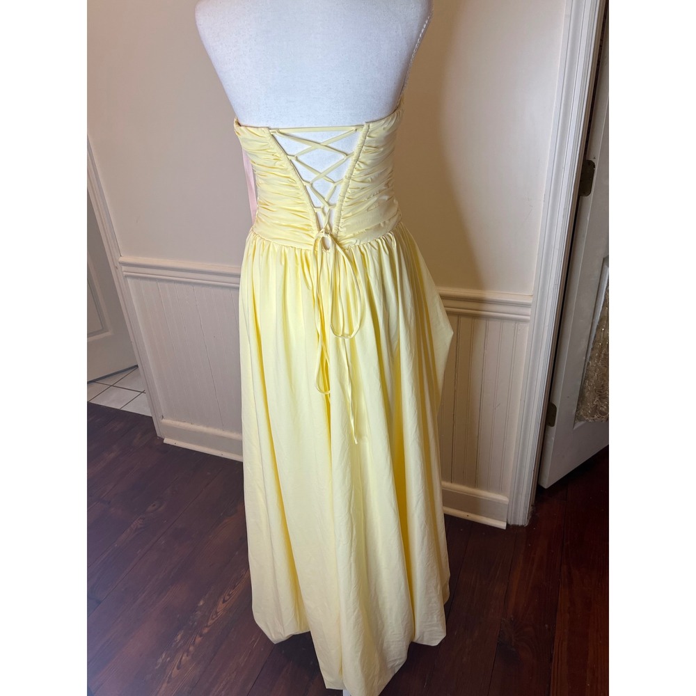 Lulu's Strapless Yellow Maxi Dress with High Slit - Picture 15 of 16